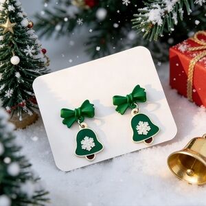 Festive Christmas Holiday Joy Bell Drop Earrings
